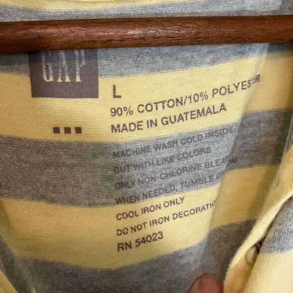 Gap polo style shirt, short sleeve, gray/yellow stripe, excellent condition, L - Picture 2 of 2